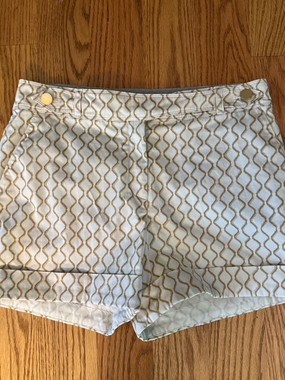 Meadow Rue Cream and Tan High-Waist Patterned Shorts